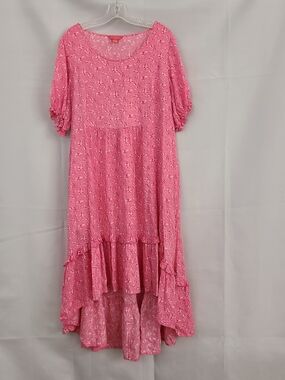April Cornell Sz S Pink Floral Cottagecore Ruffled Puff Sleeves Midi Dress